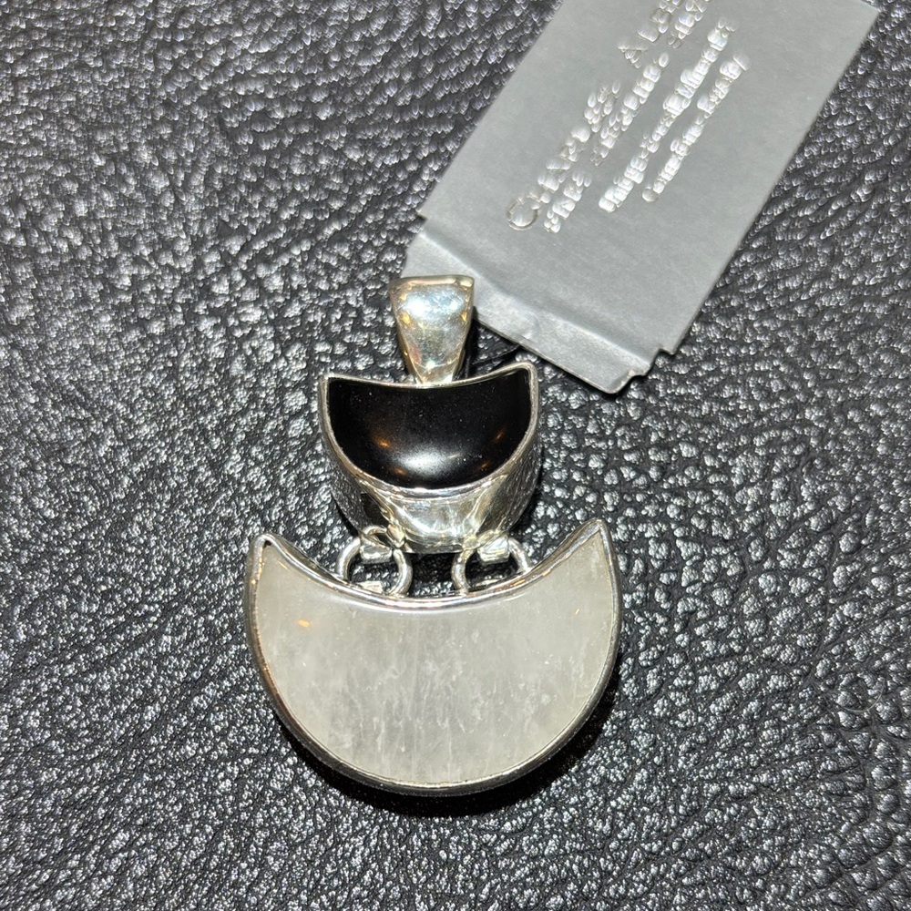 Sterling Silver Onyx and Quartz Pendant